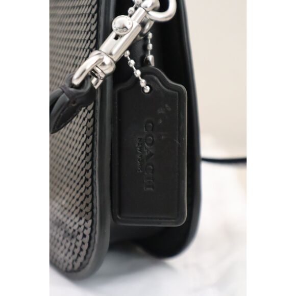 COACH CM547 Women's Black Leather Sequined Penn Shoulder Bag/Clutch - Picture 13 of 16
